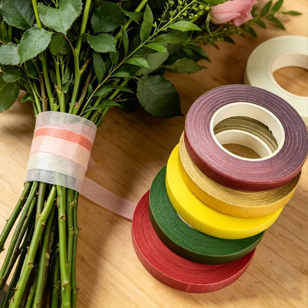 Florist Wreath Supply - 1PC เทปติดก้านดอกไม้สีเขียวเทปกาวในตัวร้านดอกไม้เทปห่อดอกไม้งานแต่งงาน DIY อุปกรณ์ตกแต่ง